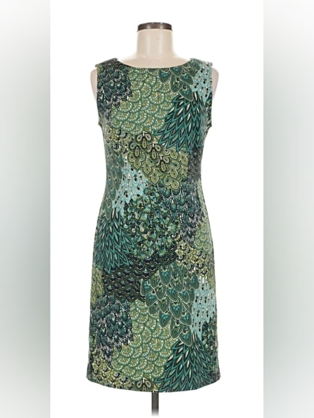 Connected Sleeveless Teal Patterned Midi Dress - Lightweight Shell